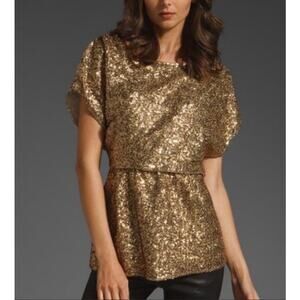 Alice + Olivia Barret Gold Sequin Top Medium Blouse Cocktail Party Glam NYE